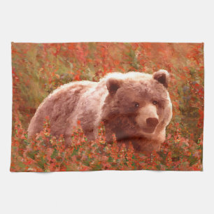 Grijze Beren snijwonden in Firewed Painting Wildli Theedoek