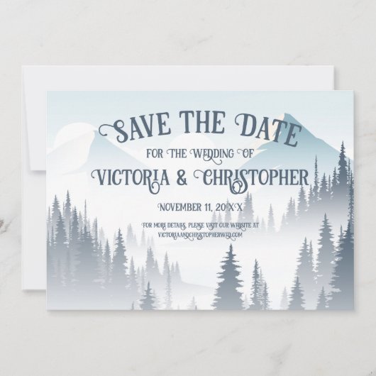 Grijze berg mist bos wildernis winter save the date (Voorkant)