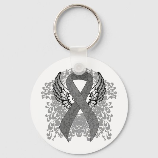 Grijze Bewustmakingslint met Wings Sleutelhanger (Voorkant)