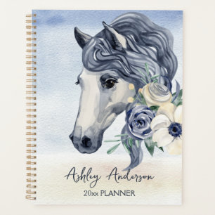Grijze blauwe paard met bloemen gepersonaliseerde planner