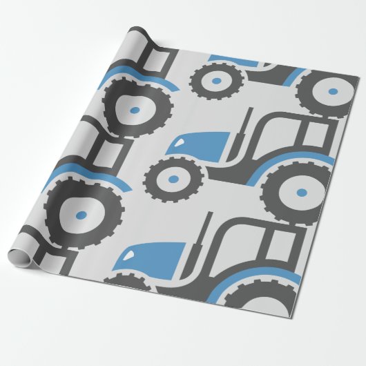 Grijze blauwe tractor cadeaupapier (Uitgerold)