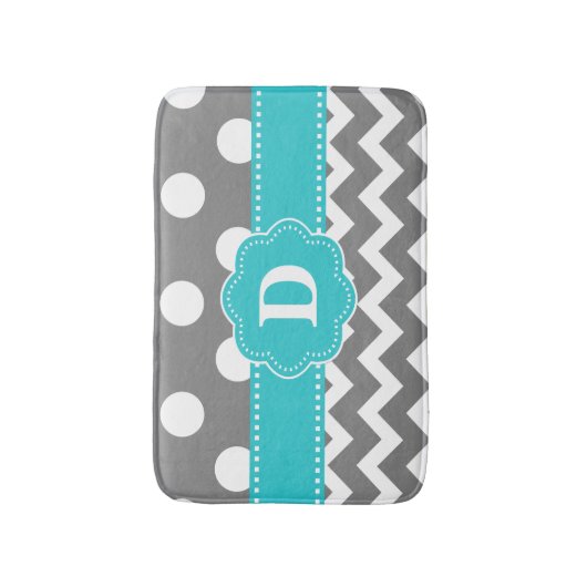 Grijze Blauwgroen Stippen Chevron Monogram Bathmat Badmat (Voorkant Verticaal)