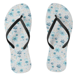 Grijze bloem, retro, grijs, blauw, elegant teenslippers