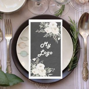 Grijze bloemen beige business logo servet