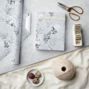 Grijze bloemen Botanische verf Cadeaupapier