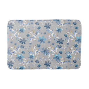 Grijze bloemen, retro, grijs, blauw badmat