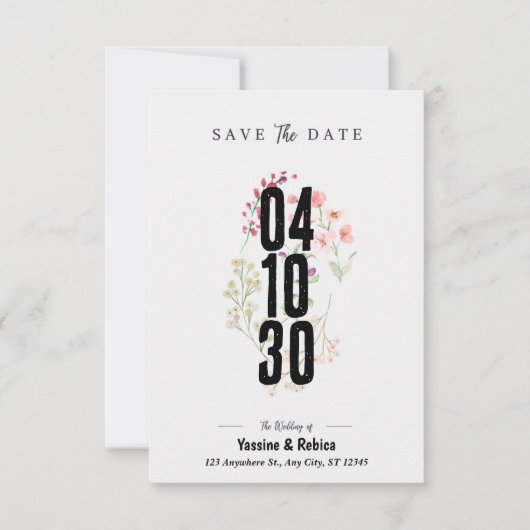 Grijze bloemige Bewaar de Datum A4-document Save The Date (Voorkant)