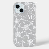 Grijze Bloemige Monogram Case-Mate iPhone Case (Achterkant)