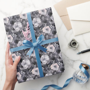 Grijze bloemige waterverf cadeaupapier