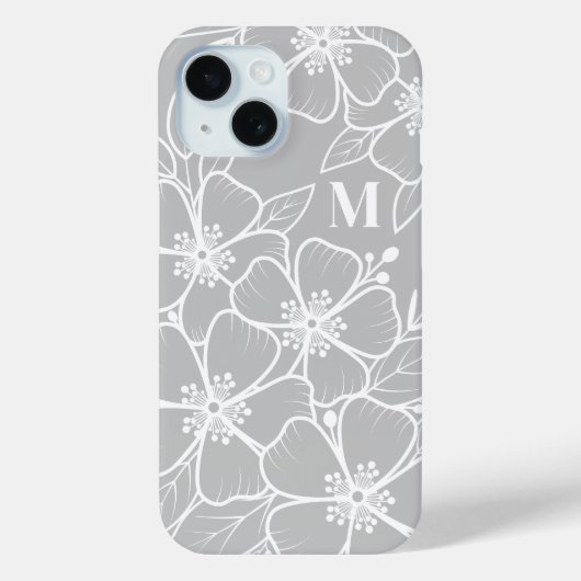 Grijze bloemmonogram Case-Mate iPhone case (Achterkant)