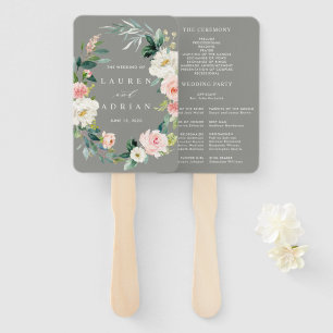 Grijze Blush Bloemen Krans Trouwprogramma Hand Fan Handwaaier