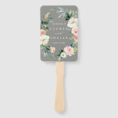 Grijze Blush Bloemen Krans Trouwprogramma Hand Fan Handwaaier (Voorkant)