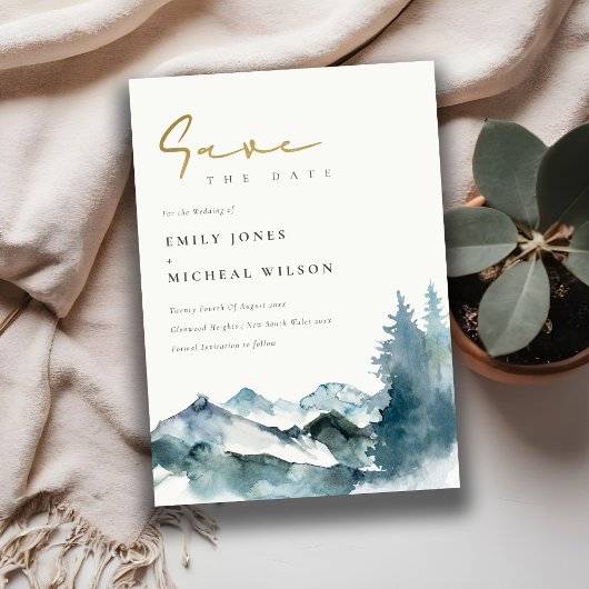 Grijze Blush Blue Mountains pine Save the Date Kaart