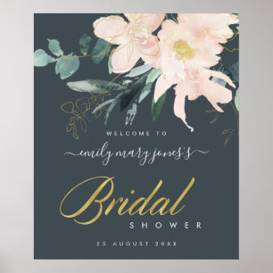 GRIJZE BLUSH FLORALE WATERVERF BRUIDSSUITE WELKOM POSTER
