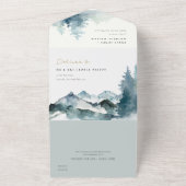 Grijze Blush Groen Blauw Bergen Pine Bat Mitzvah All In One Uitnodiging (Buitenkant)