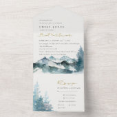 Grijze Blush Groen Blauw Bergen Pine Bat Mitzvah All In One Uitnodiging (Binnen)