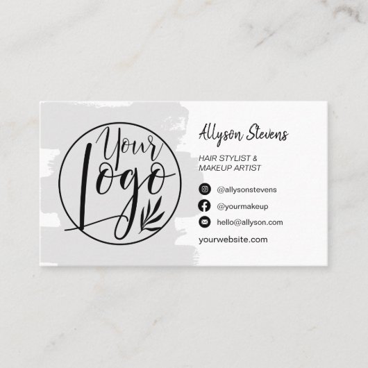 Grijze borstelhaarmake-up foto-logo qcode visitekaartje (Voorkant)