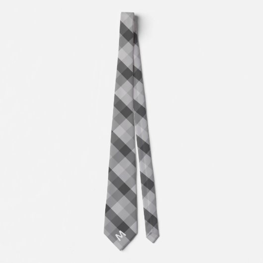 Grijze Buffel Plaid & Monogram Stropdas (Voorkant)