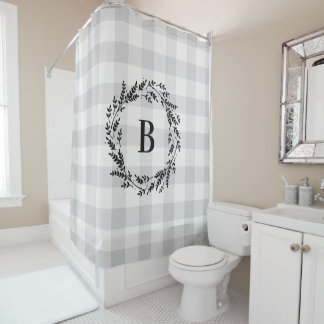 Grijze buffelmonogram | Farmhouse Bathroom Douchegordijn