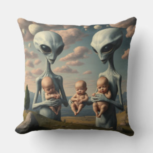 Grijze Buitenaardse Wezens Die Menselijke Baby's W Kussen
