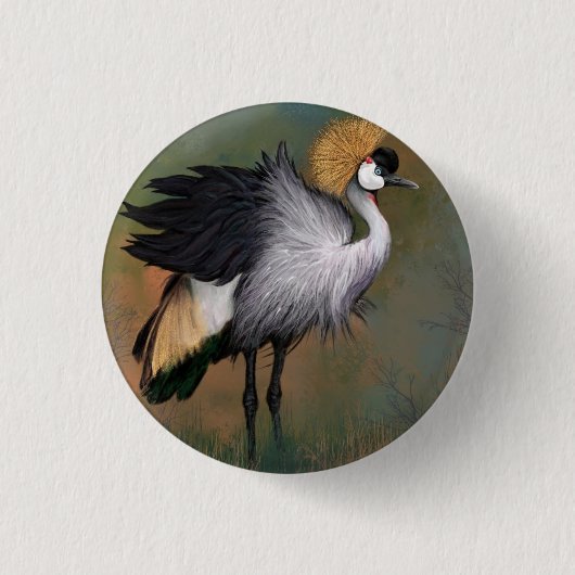 Grijze Button met kraanvogel - Schilderen (Voorkant)