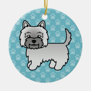 Grijze Cairn Terrier Cartoon Hondenillustratie Bla Keramisch Ornament