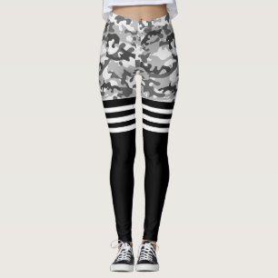 Grijze camo en witte triple streep leggings