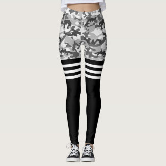 Grijze camo en witte triple streep leggings