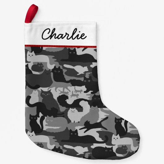 Grijze Camouflage Katten Pattern Grey Kitty Cats C Kleine Kerstsok (Voorkant)