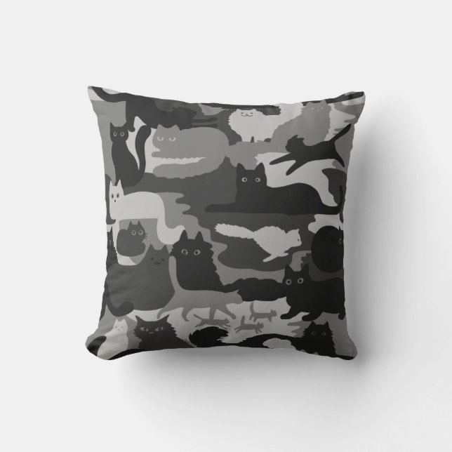 Grijze Camouflage Katten Pattern Grey Kitty Cats C Kussen (Voorkant)