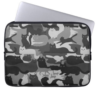 Grijze Camouflage Katten Pattern Grey Kitty Cats C Laptop Sleeve
