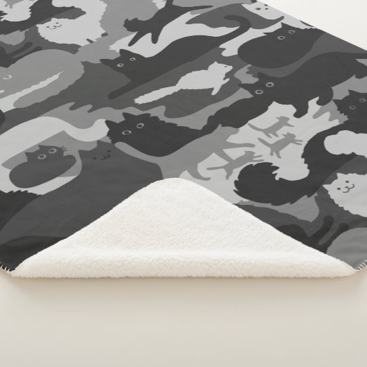 Grijze Camouflage Katten Pattern Grey Kitty Cats C Sherpa Deken (3/4)