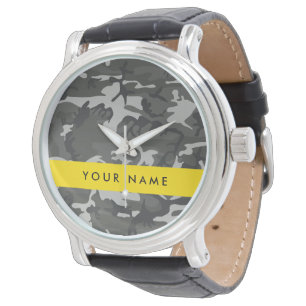 Grijze camouflagepatroon, je naam, Personaliseer Horloge