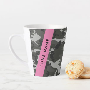 Grijze camouflagepatroon, je naam, personaliseren latte mok