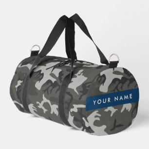 Grijze camouflagepatroon, jouw naam, personaliseer plunjezak