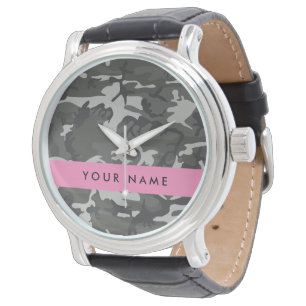 Grijze camouflagepatroon, uw naam, personaliseer horloge