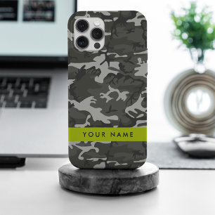 Grijze camouflagepatroon, Uw naam, Personaliseer iPhone 15 Pro Max Hoesje