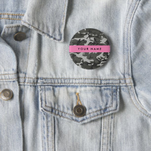 Grijze camouflagepatroon, Uw naam, Personaliseer Ronde Button 5,7 Cm