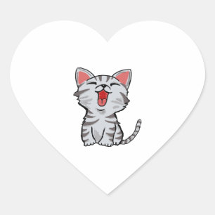 Grijze cartoon kat cartoon hart sticker