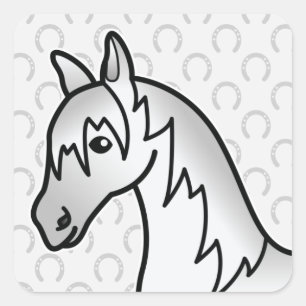 Grijze Cartoon Paardenhoofd Vierkante Sticker