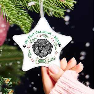 Grijze Cavoodle Hond Gepersonaliseerde Hand Tekeni Keramisch Ornament