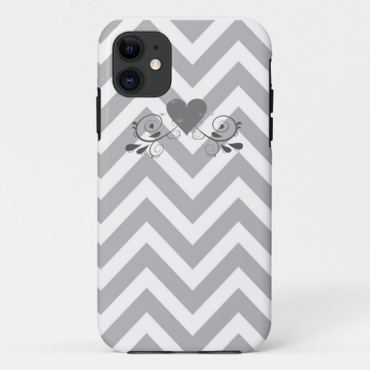 Grijze Chevron en Heart Design Phone Case (Achterkant)
