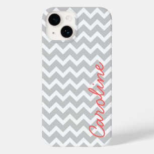 Grijze Chevron gepersonaliseerde aangepaste monogr Case-Mate iPhone 14 Hoesje