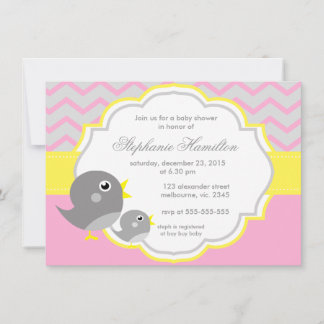 Grijze chevron lemon neutraal baby shower kaart