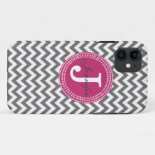 Grijze Chevron & Roze Monogram iPhone Case (Achterkant (horizontaal))
