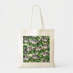 Grijze chinchilla's in groene bladeren botanisch p tote bag