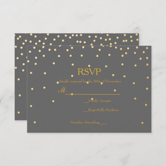 Grijze Confetti Stippen met goudkoorts RSVP-Kaart RSVP Kaartje (Voorkant / Achterkant)