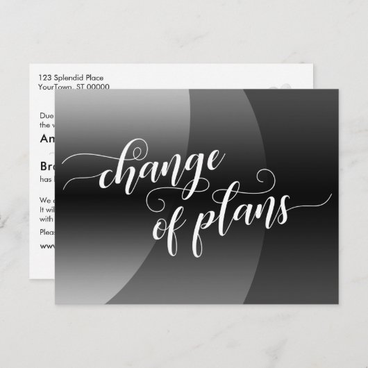 Grijze Curven Verandering van Plannen Bruiloft Upd Briefkaart (Voorkant / Achterkant)