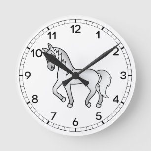 Grijze Cute Cartoon Dravende Paard Illustratie Ronde Klok