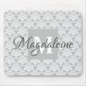 Grijze Damask Muismat met Monogram & Naam (Voorkant)